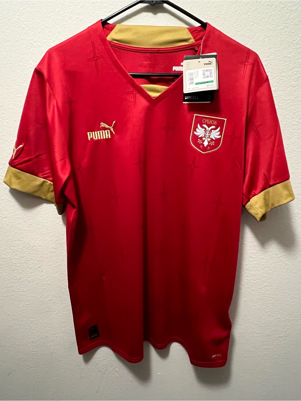 Puma Red and Gold Serbia National Crest Soccer Jersey